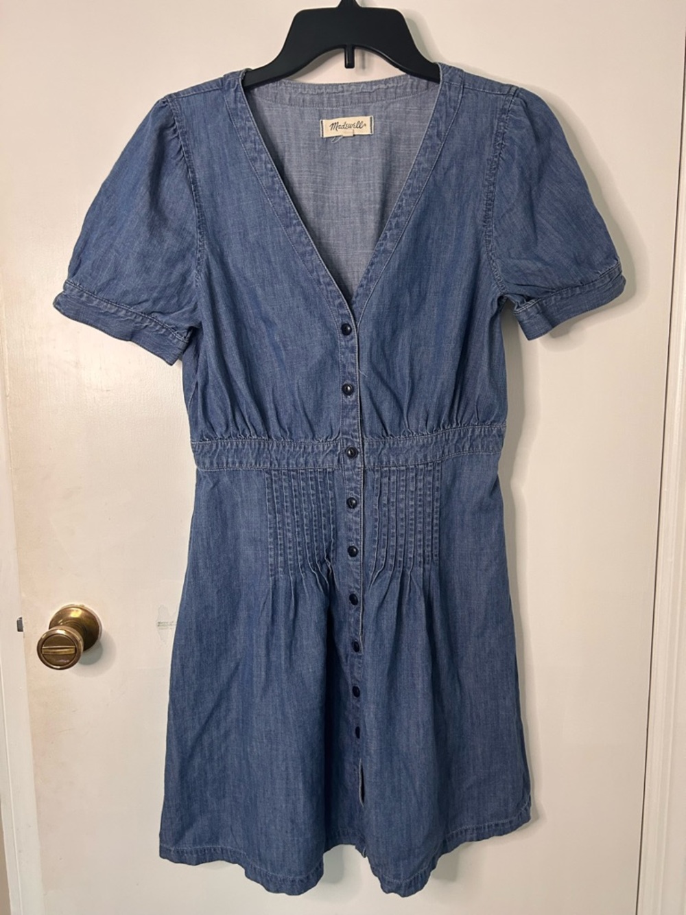 MADEWELL PINTUCKED DRESS IN NAVY BLUE CHAMBRAY SIZE 8